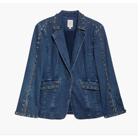 NEW Cinq A Sept Milly Studded Denim Jacket in Oceane Sz 8 #SJ2106
